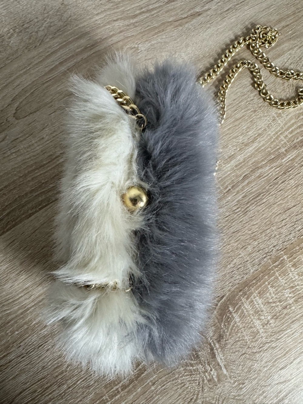 Zara Two-Tone Gray/Cream Faux Fur Crossbody Bag Clatch - Picture 5 of 12